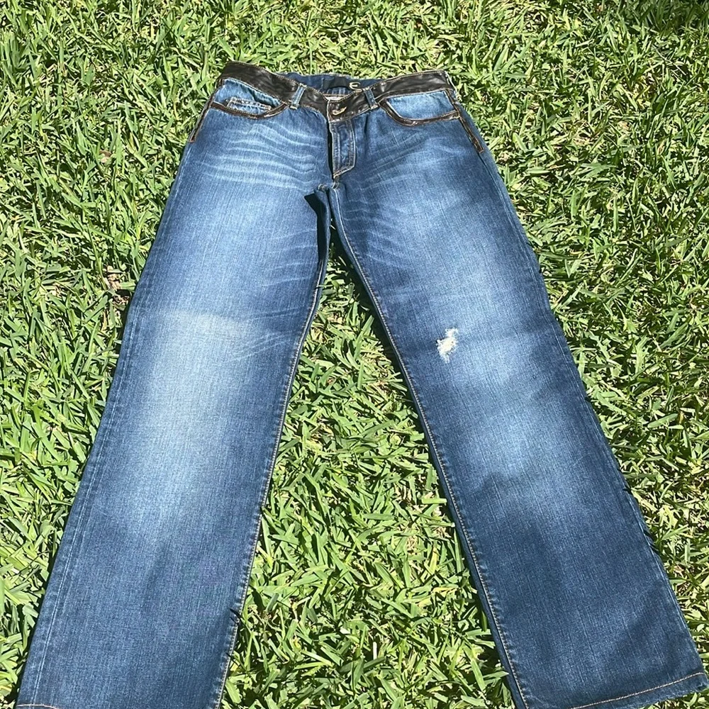 Just Cavalli Dark Brown Leather Trim Jeans